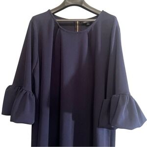 Lina Leanard 3X Women's Navy Blue Dress 3/4 Ruffled sleeves